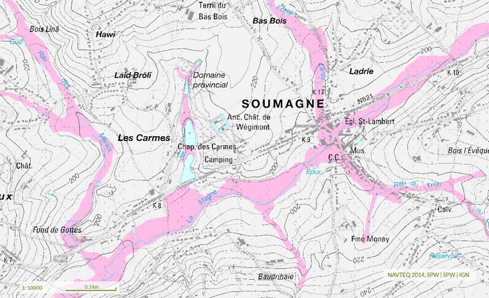 Carte de zone inondable à Soumagne-Bas